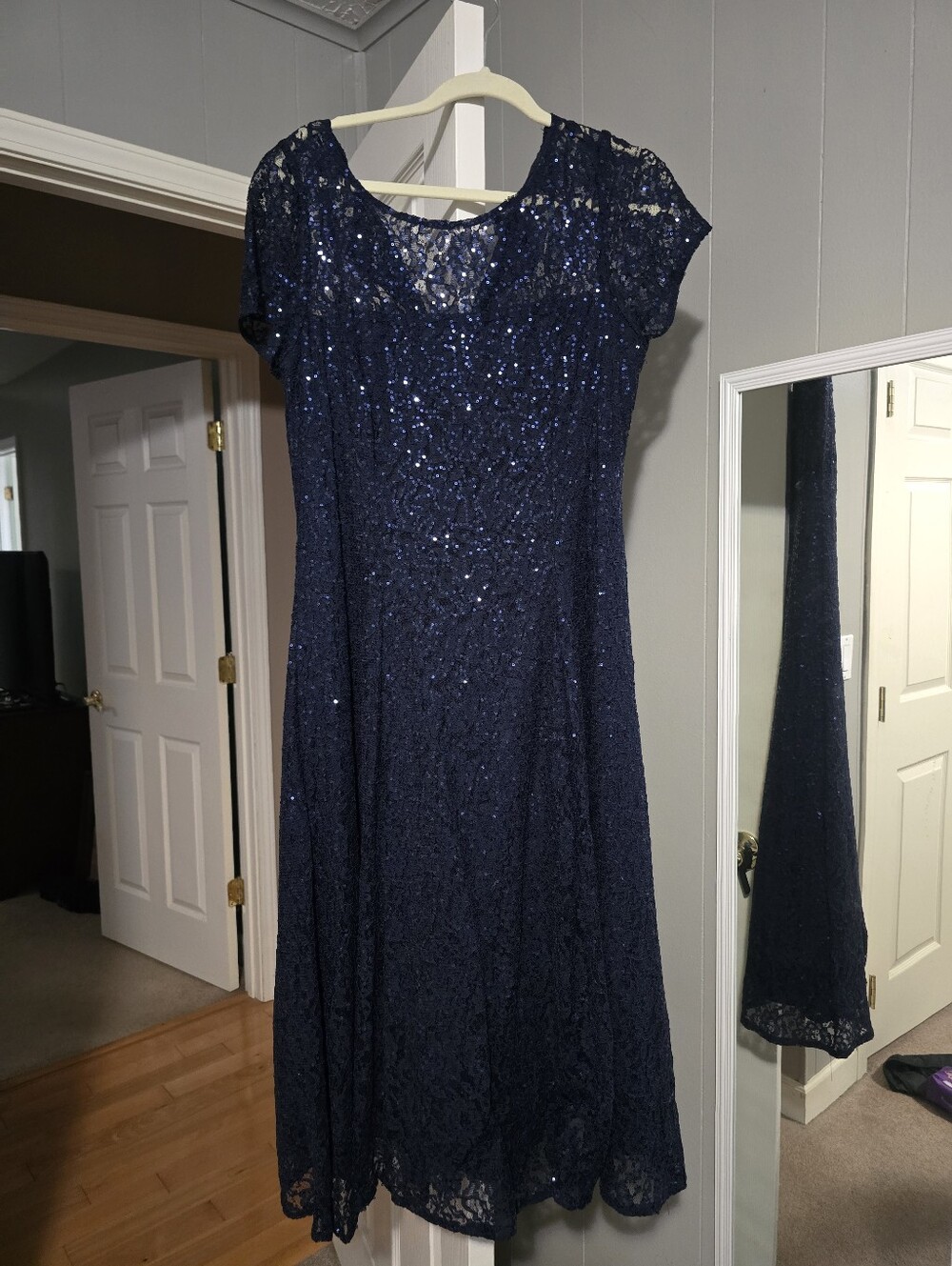 Navy Sequin Lace Midi Dress - Women